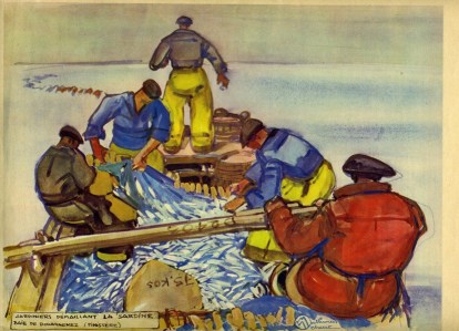 MÉHEUT Mathurin,  Sardiniers démaillant la sardine