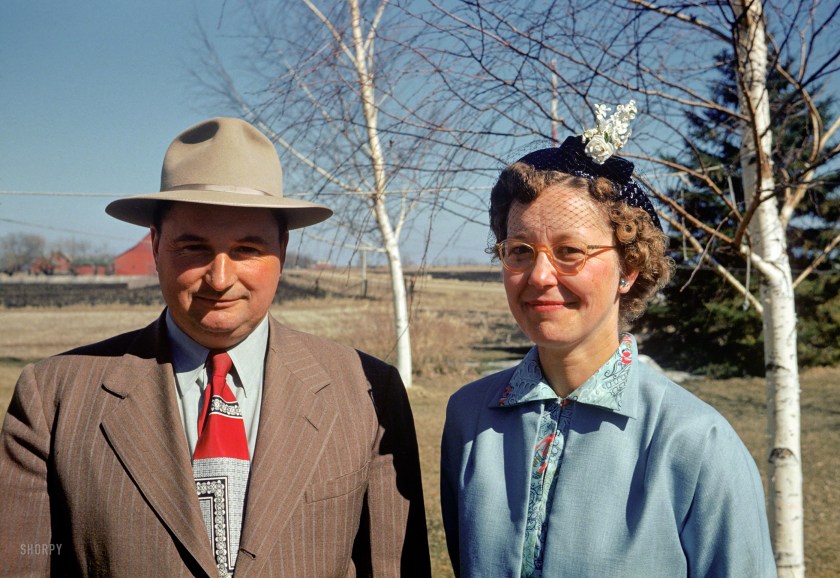 "Howard & Rena, April 1952." Visiting Claude's farm somewhere in Minnesota, affording us our third look at these colorful Kodachromes.